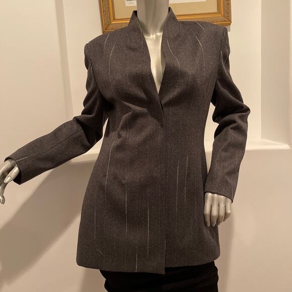 Zanella Women Blazer Jacket Gray striped Size 10 - Picture 1 of 12